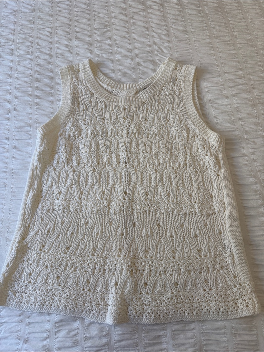 Smart Set Cream Crochet Knit Sleeveless Top